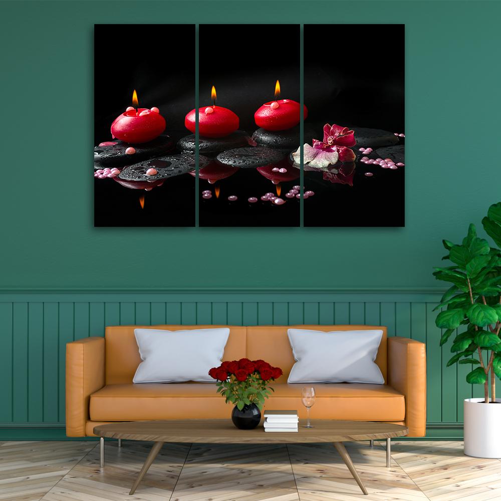 Three Piece Picture Canvas Print Stones Zen Spa Candles