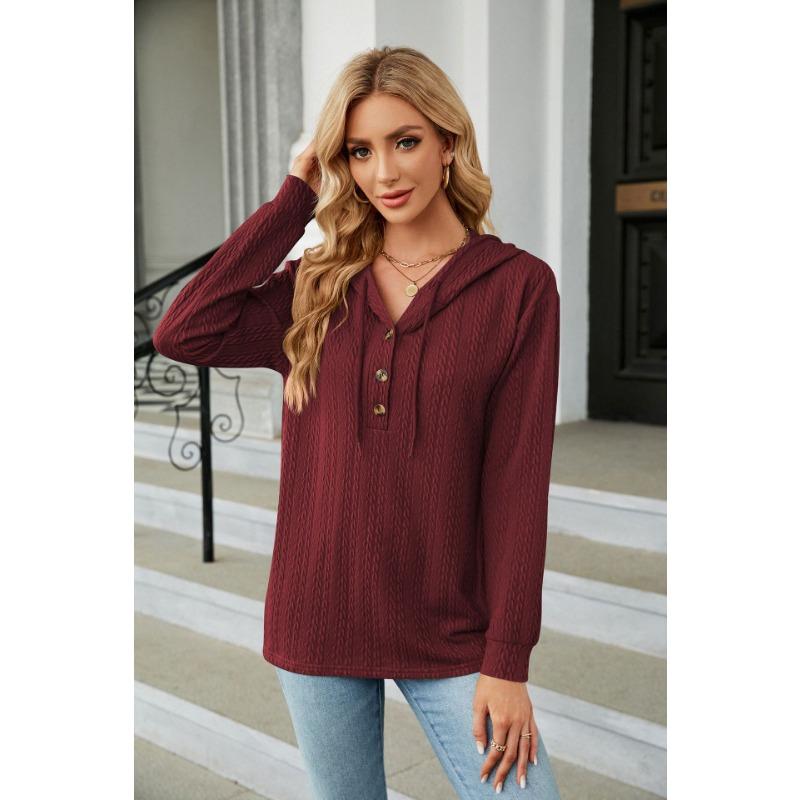 YYFS Women's Fashion Casual Solid Color Print Long Sleeve Hooded Hoodies & Sweatshirts