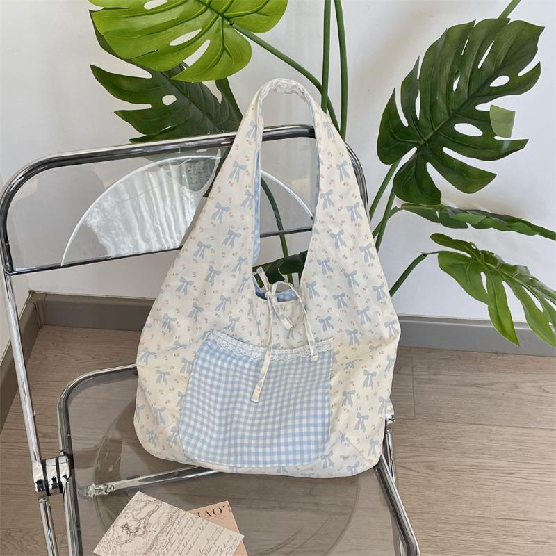 

5 floral plaid tether bow shoulder bag spring and summer leisure travel large capacity tote bag