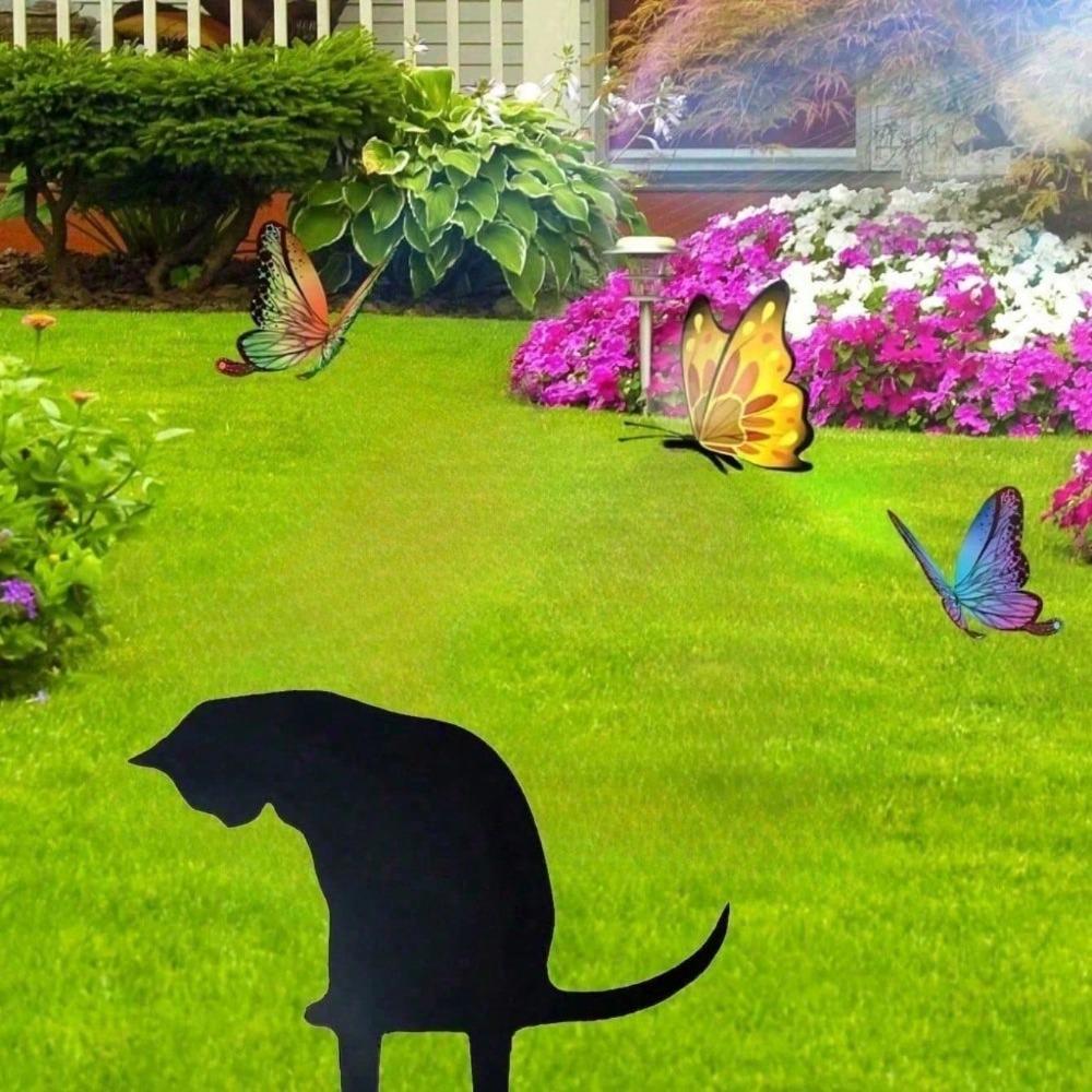 Metal Black Cat Garden Sculpture Outdoor Yard Statue Cut-Out Design Gothic Home Decor Gift for Cat Lovers