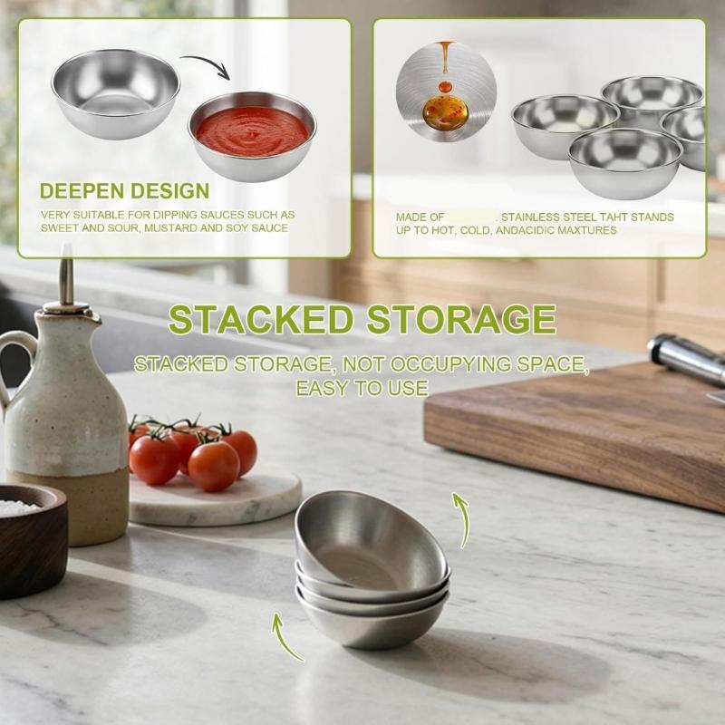 Stainless Steels Condiment Cups Individual Portion Dipping Sauce Cup Metal Ramekins for Ketchup,Marinara,BBQ Sauce