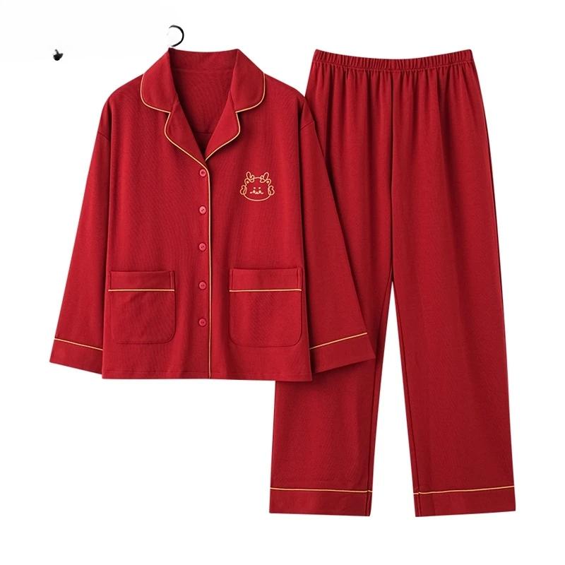 Autumn Winter Faux Cotton Sleepwear Long Sleeves Long Pants Homewear Fashion Women Pajamas Turn-down Collar Pajama