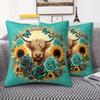 Vibrant Sunflower Highland Cow Pattern Pillow Case Short Plush Print Cushion Cover Square Throw Pillow Covers Sofa Home Decor