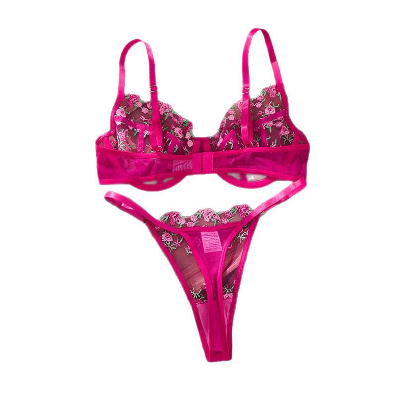 Meimei Red Floral Embroidered Lingerie Set - Sweet & Sexy Bra 24088