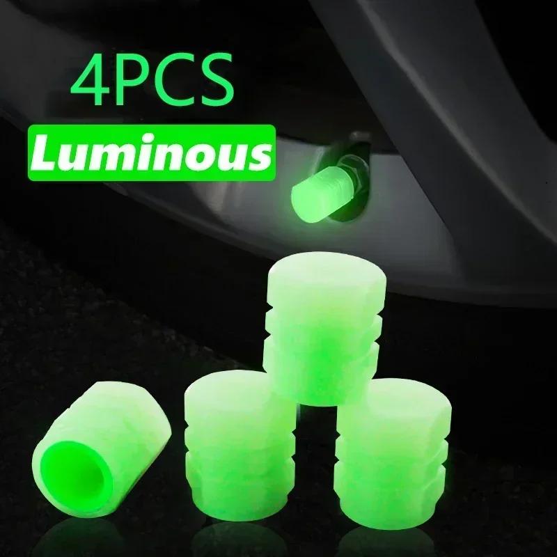 4PCS Luminous Tire Valve Cap Universal Auto Motorcycle Bike Wheel Nozzle Dustproof Tyre Valve Stem Fluorescent Car Accessories