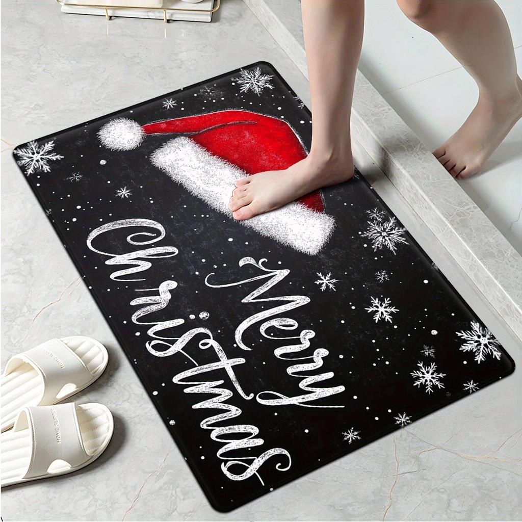 1Pcs Anti Fatigue Kitchen Rugs,Santa Claus Hat Print Waterproof Non-Slip Thick Cushioned Kitchen Mat Heavy Duty Comfort Standing Mat for Kitchen
