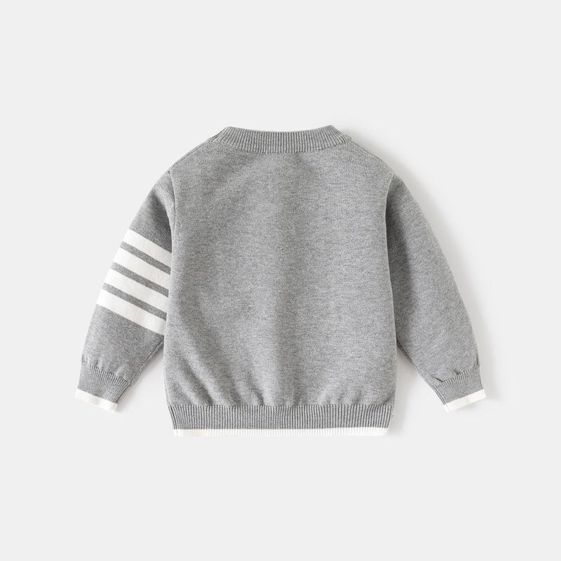 Boys' Classic Striped Crew Neck Sweater, Color-Blocked Small Pocket Knit Top for Toddlers and Young Children, Spring and Autumn Pullover for Kids