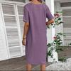 Women's V-Neck Loose Comfortable Short Sleeve Cotton Linen Dress