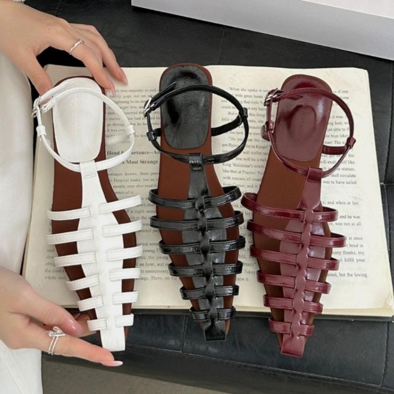 Fashion Fashion Hollow Narrow Band Roman Style Sandals Women Elegant Ankle Buckle Slide Sandals Summer Sexy Comfortable Zapatos De Mujer