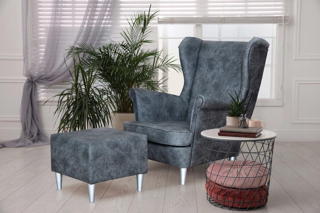 Fotel uszak eko skóra skandynawski bujany Ari CIEMNOBRĄZOWY Family Meble