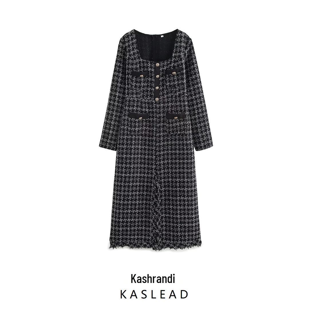 

Spring 2025 Women s European & American Style Square Neck Tweed Dress M