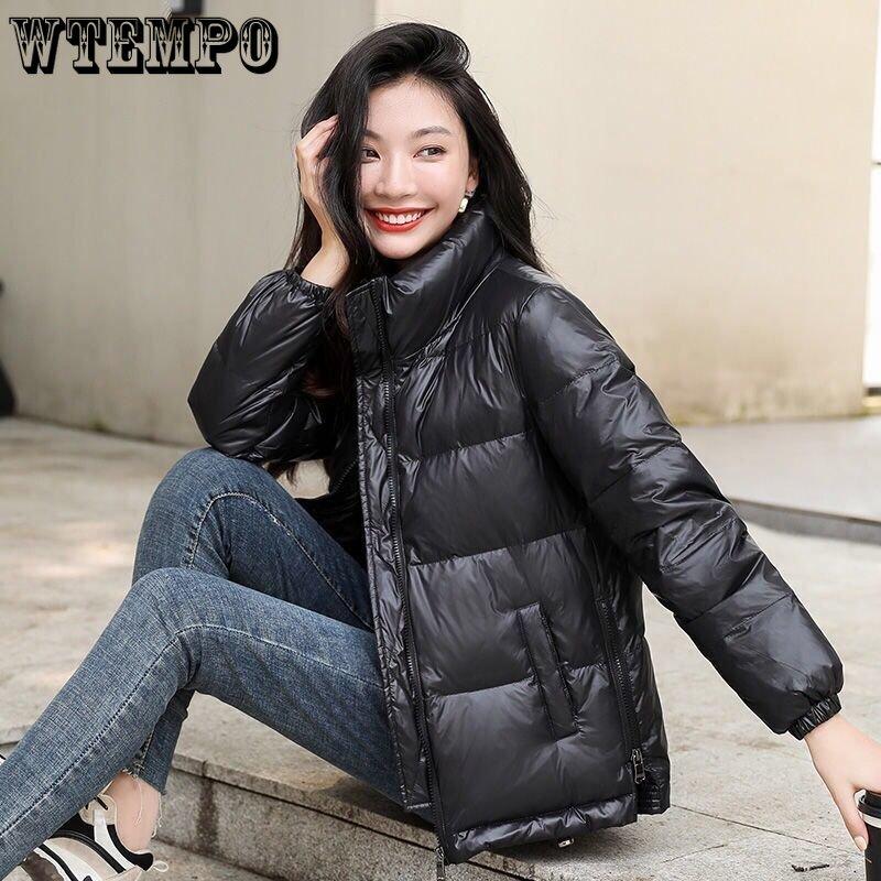Autunno e Inverno Luminoso Piumino Cotone da Donna Largo Grande Versatile Collo Alto