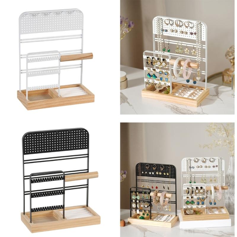 Convenient and Stylish Wood Storage Shelves Stylish Metal Jewelry Display Stand for Earrings Bracelets and Necklaces