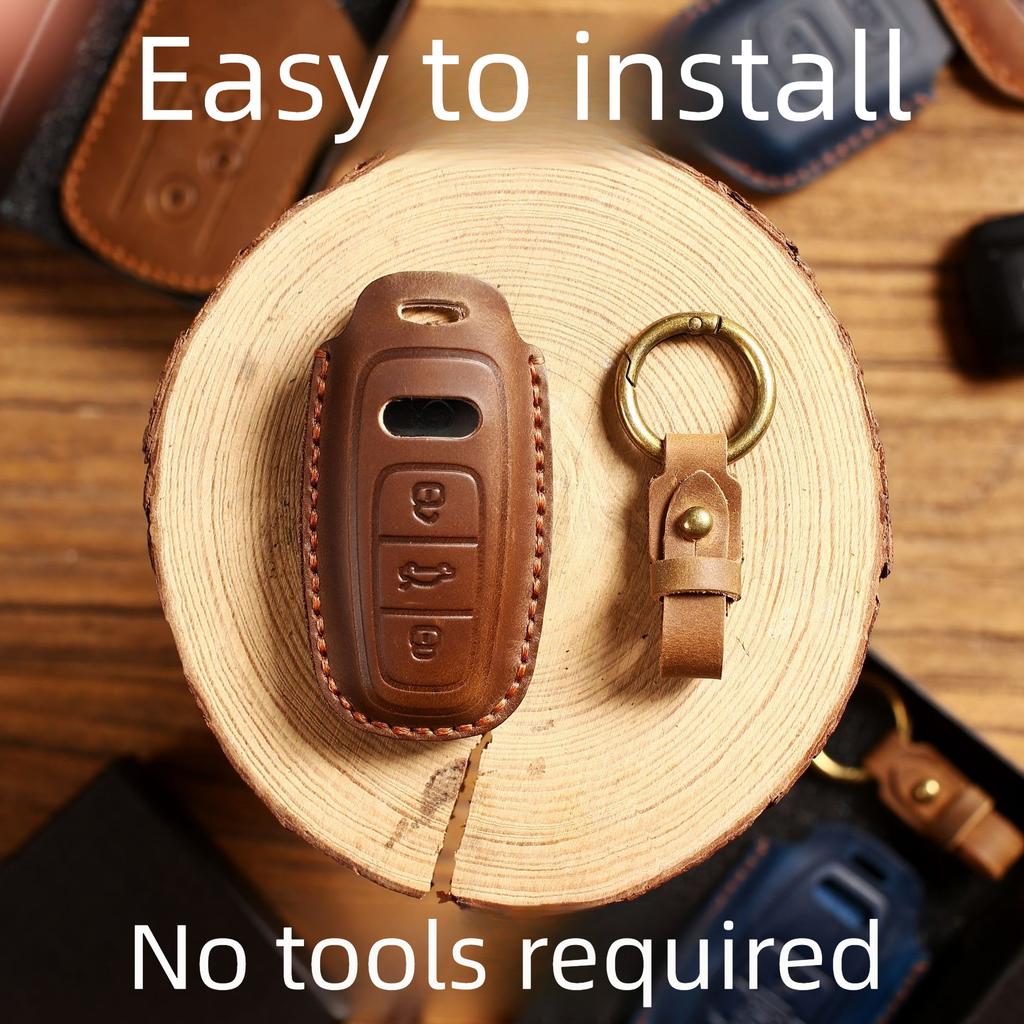 Leather Car Key Case Cover for A3 A4 B9 A6 C8 A7 S7 4K A8 D5 S8 Q7 Q8 SQ8 E-tron 2018 2019 2020 2021 Car Keychain Accessori