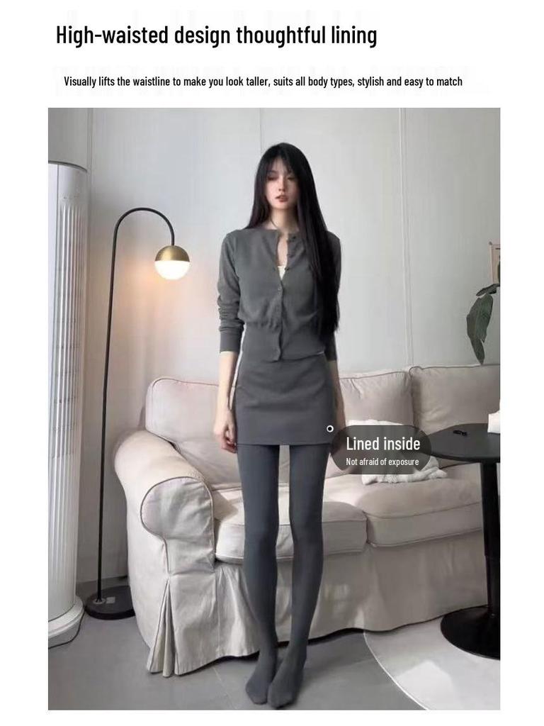 Women's Gray Wool Blend High-Waisted Bodycon A-Line Skirt - Korean Style Elegant Spring Arrival