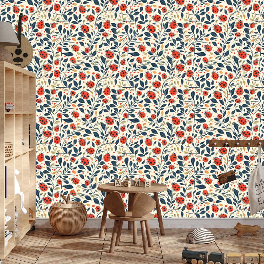 Ladybugs Wallpaper Cream and Light Gray for Living Room and Bedroom 50x1000