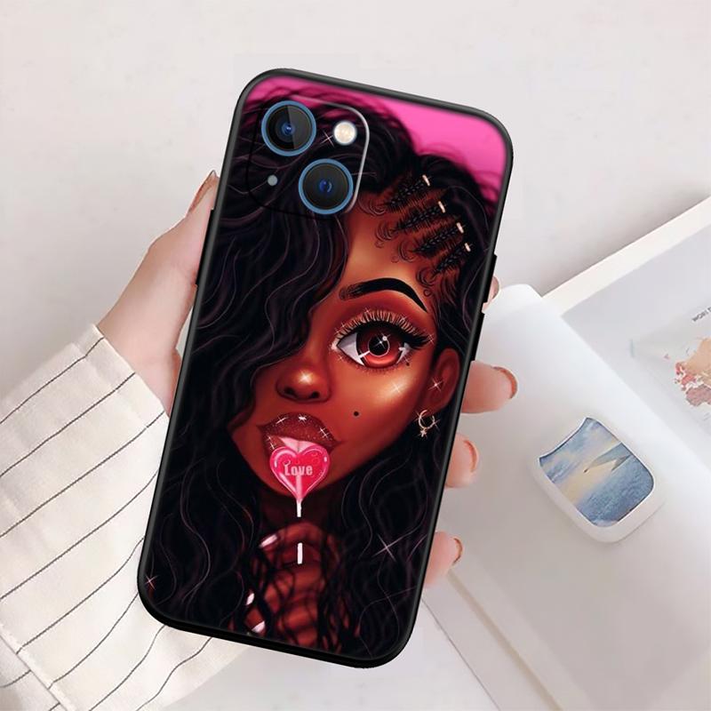 RP57 Poppin Zwart Meisje Nieuwe High-End Schelp Telefoonhoesje voor iPhone 16 15 14 13 12 Pro Max Plus Mini