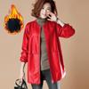 Herbst und Winter Mode Damen Lederjacke Rot Top Langarm Schwarz Mantel