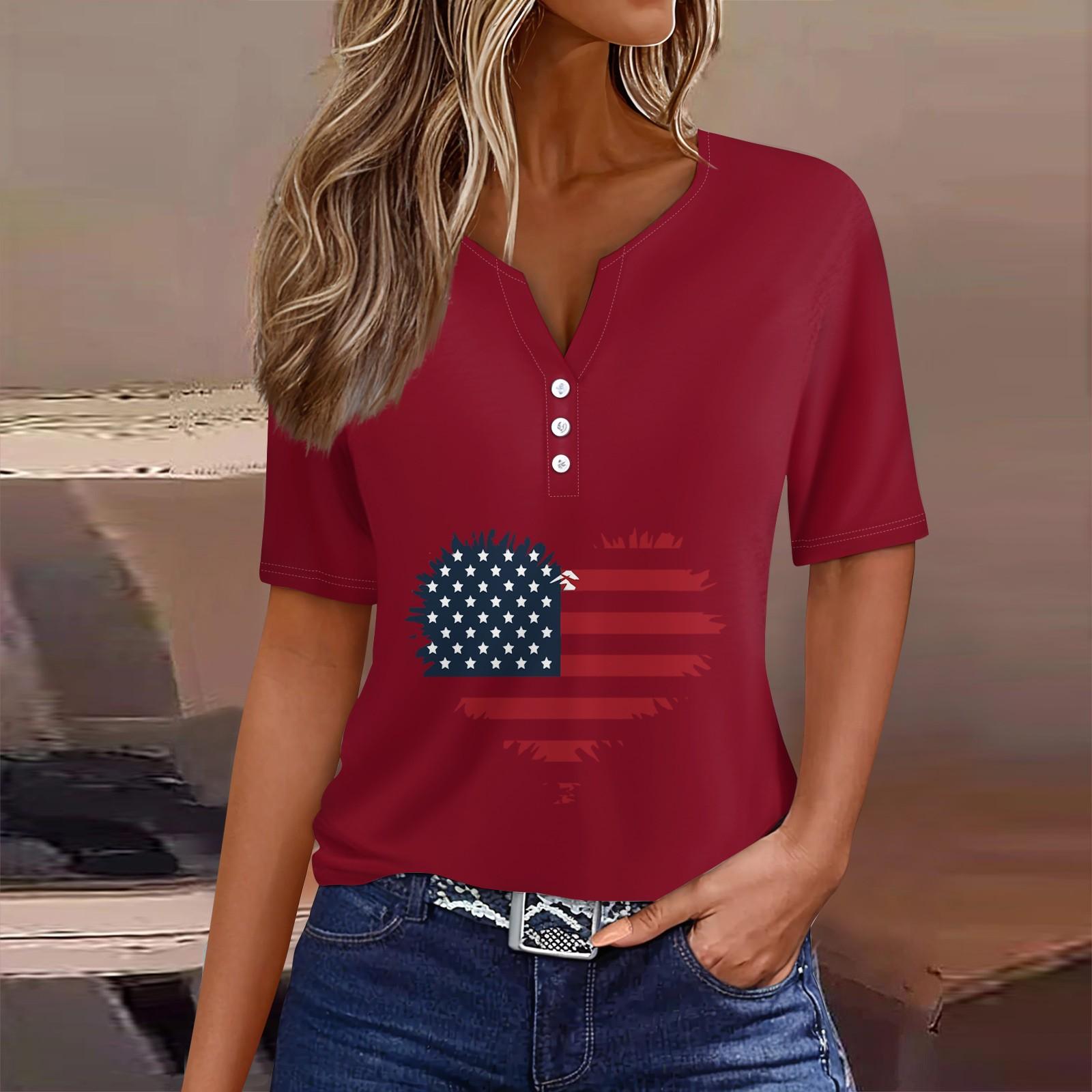 

Женская повседневная футболка с v-образным вырезом и короткими рукавами, декоративная футболка на пуговицах, топ XXXL красный