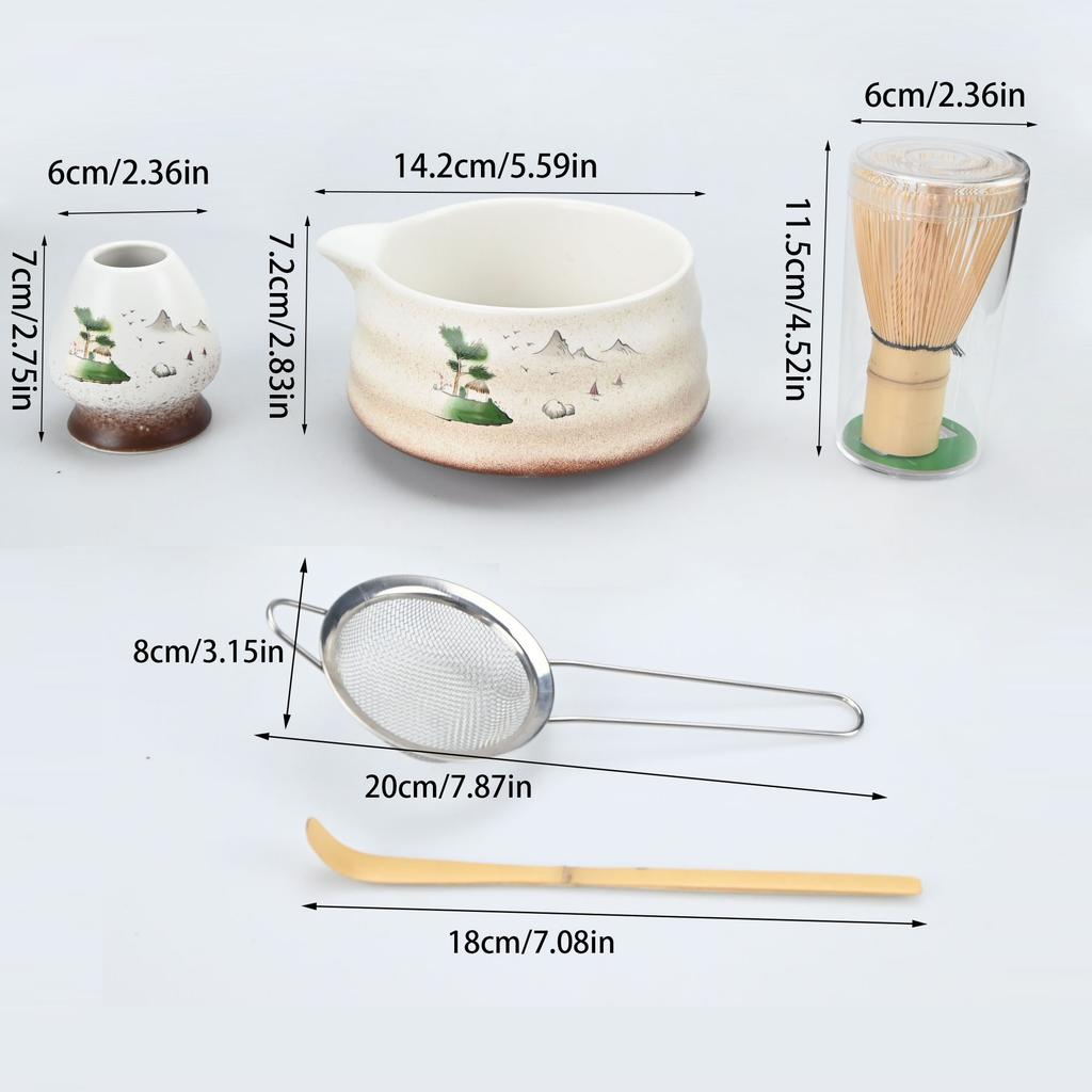 Matcha Tea Ceremony Set - 2pcs/4pcs/5pcs Traditional Kit with Bowl, Whisk & Spoon - Perfect Gift for Holidays & Home Decor