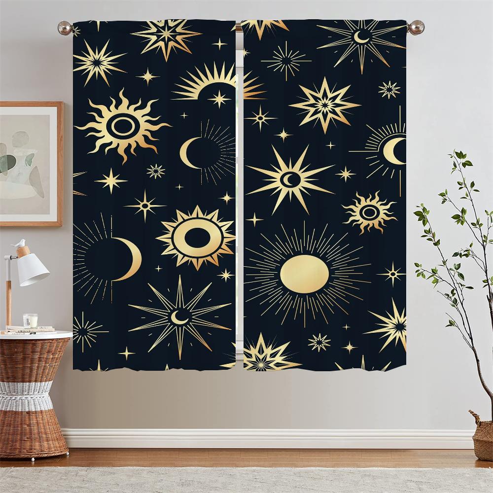 Western Mysterious Patterns Sun Moon Constellations Tulle for Living Room Decoration Short Window Curtains Home Blackout Curtain