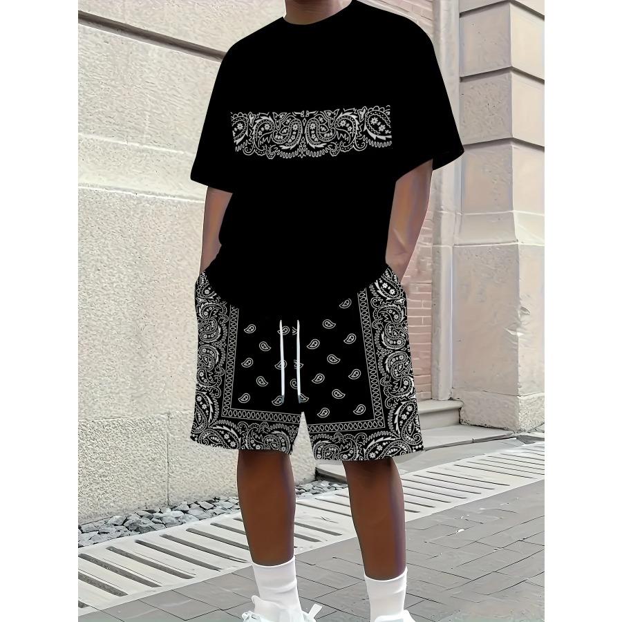 Summer Men's Set Minimalist Athletic Casual Crew Neck T-Shirt Streetwear Breathable Short-Sleeve Top and Shorts Two-Piece Set