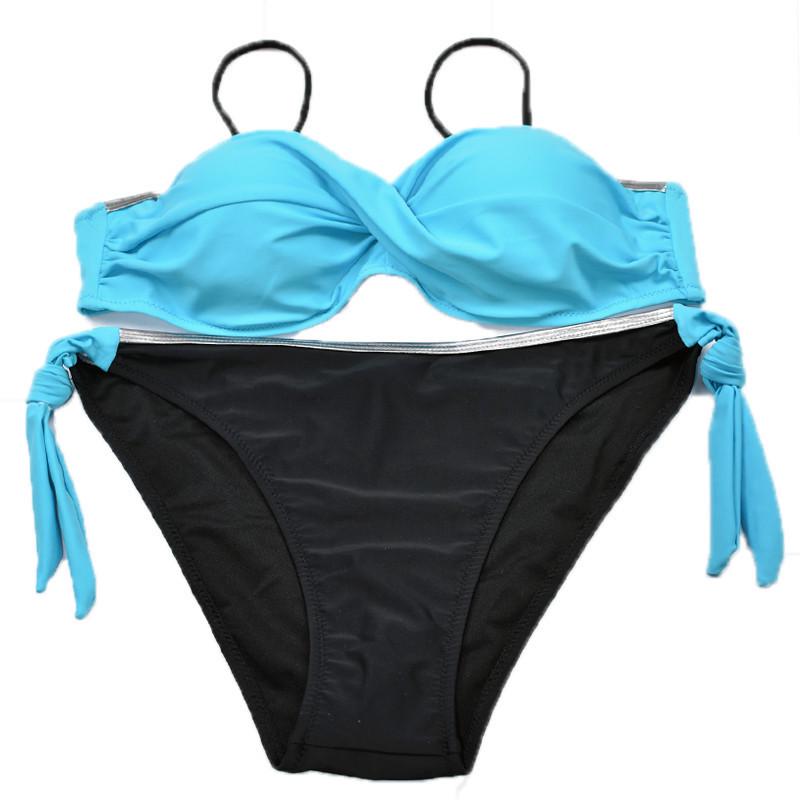 Trendy Color Block Triangle Bikini for Women - Adjustable Lace-Up, Large Bust & Cup
