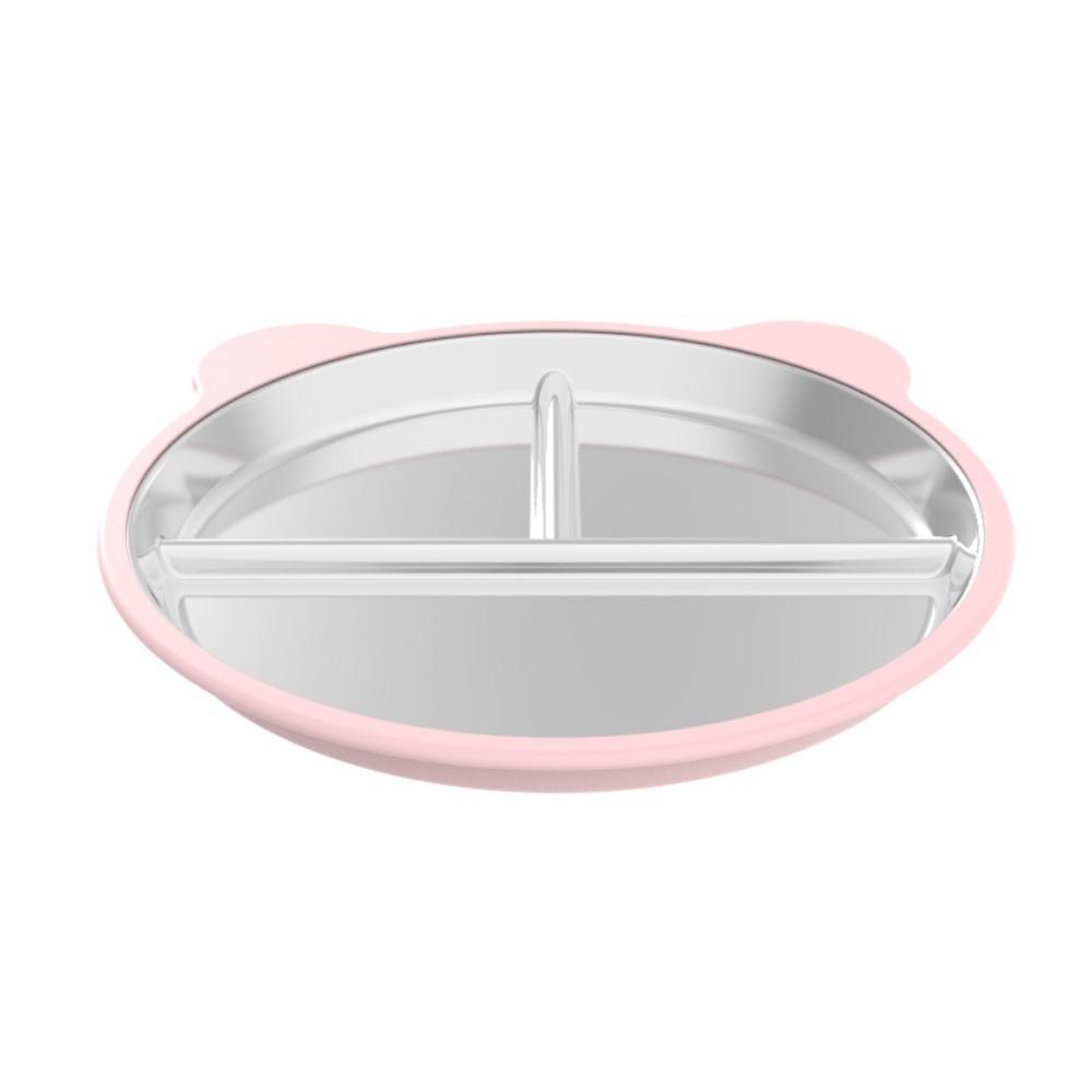 Bear Shape Suction Cup Dining Plate 304 Stainless Steel 3 Grids Kids Feeding Plate Drop-proof Anti-flip Sucker Children Dishes