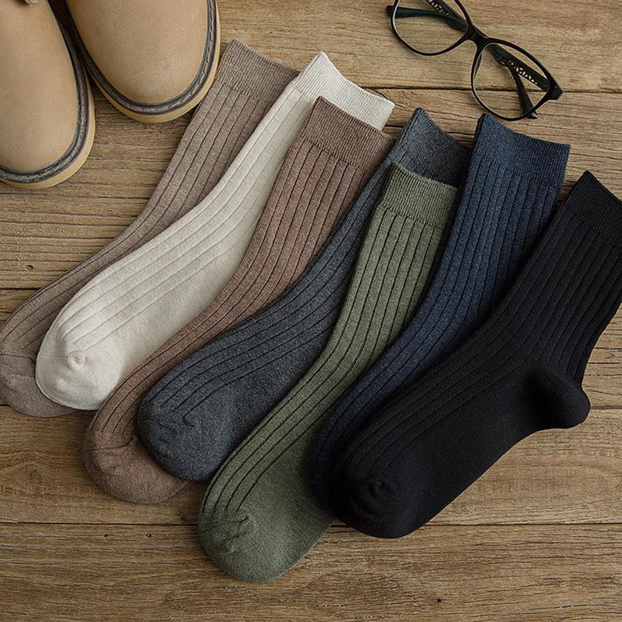 Calzini Uomo Autunno/Inverno Cotone Pettinato Fine Calzettoni a Mezza Gamba Casual Traspiranti Calzini in Puro Cotone Retro Business Calzettoni Lunghi