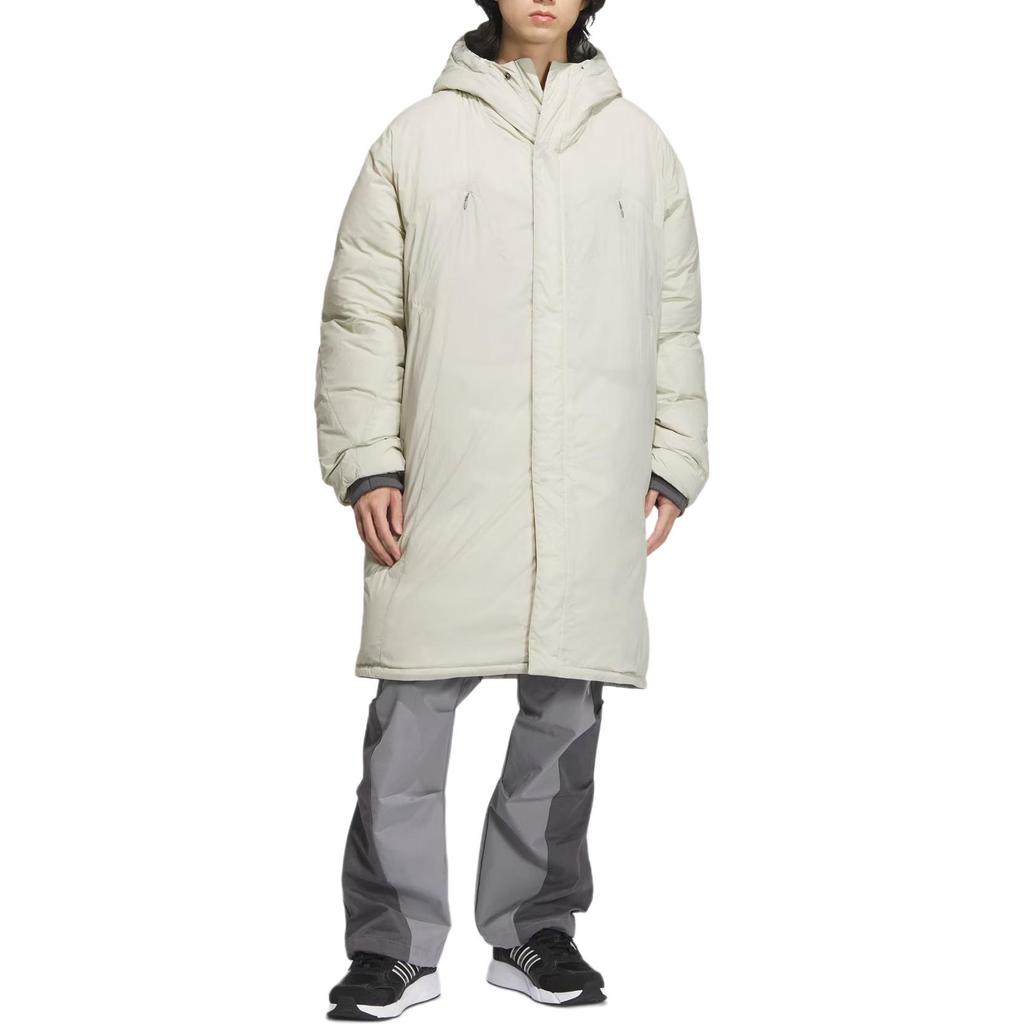 adidas FW24 FUSTL P DJK LON Solid Water-Resistant Long Warm Sports Casual Hooded Down Jacket Men Jacket Light-Sesame Earth-Grey JM6178