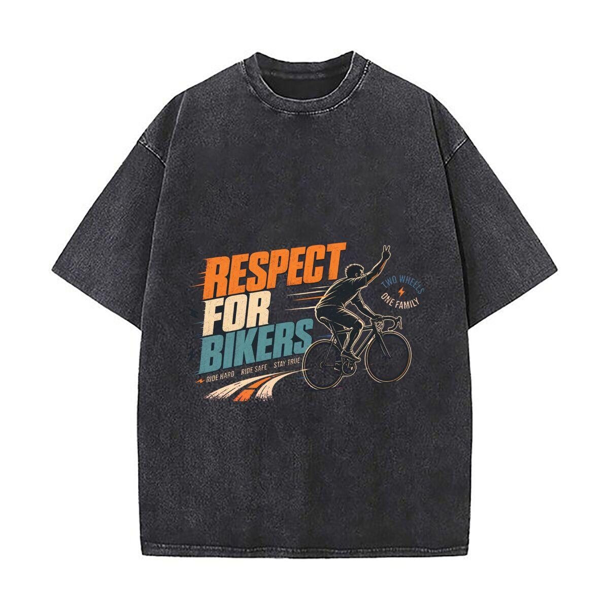 Respect Bikers Vintage Road Spirit D Washed Faded Vintage Short Sleeve Fashion Versatile Daily Tee M