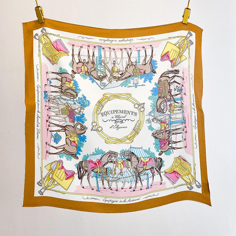 Spring New Harness Double Crepe Handmade Hemming Silk Scarf Fashion Light Luxury 70 Silk Square Scarf 100% Mulberry Silk Silk Scarf