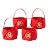 Housewarming Gift Holder 4 Pcs DIY Basket with Handle, Non-woven Fabric Red Basket, Decorative Snack Organizer Good Luck Handheld for Chinese