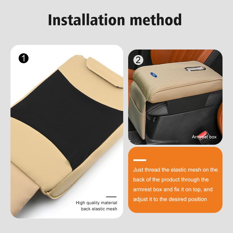 JQOZ8 For Ford Car Multi-function Armrest Box Booster Cushion Leather Height Pad Fiesta Ranger Mondeo Escape Ecosport Fusion Explorer