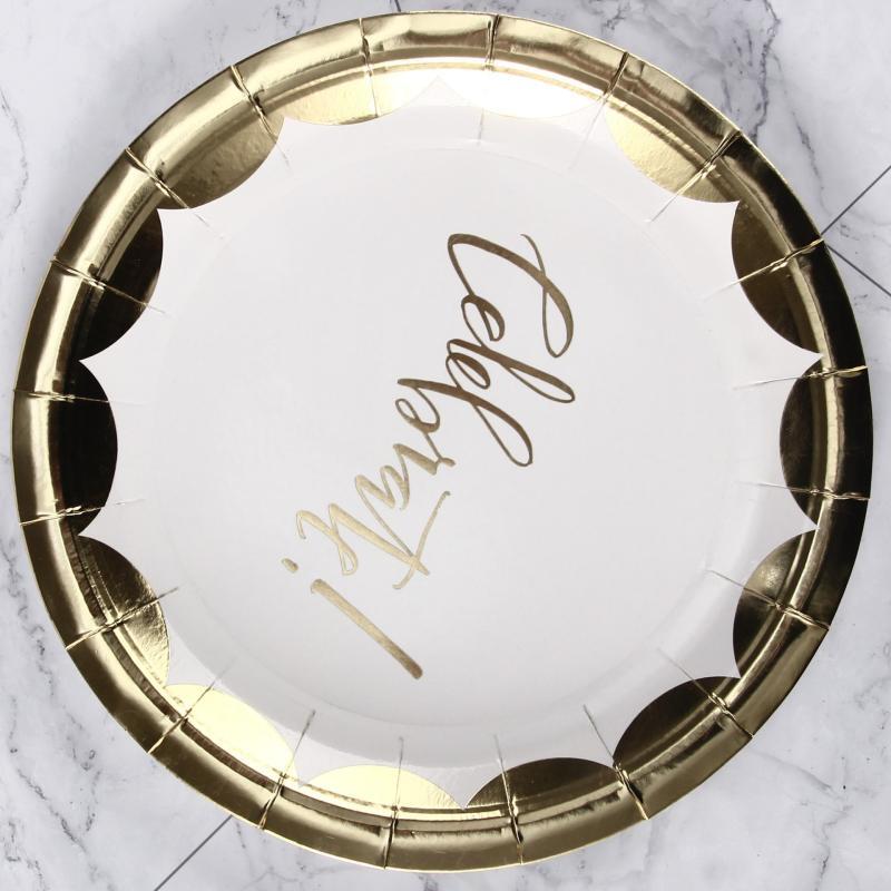 OIMG Gold Letter Party Paper Plates