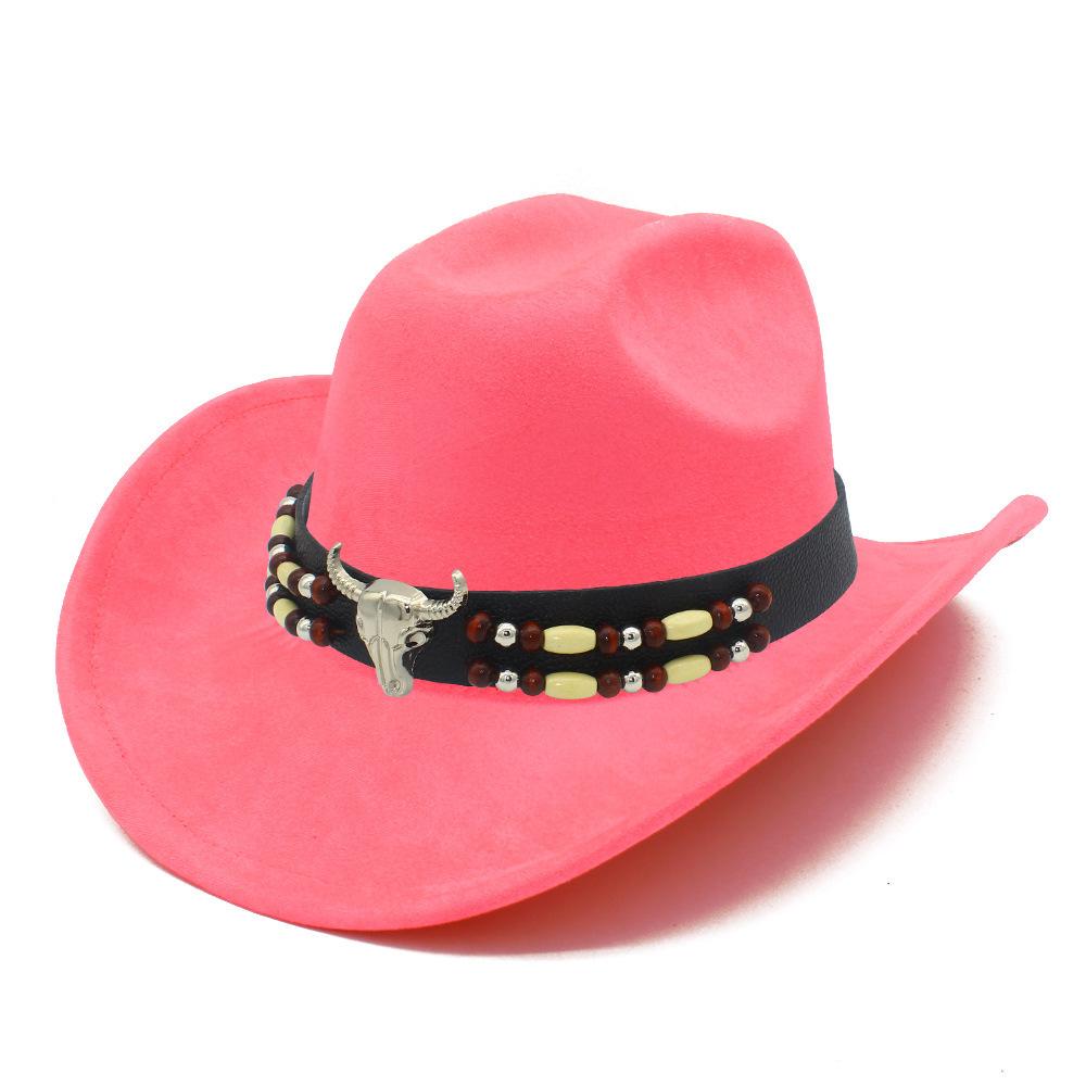 European and American Retro Ethnic Style Suede Top Hat Fashion Big Eaves Western Cowboy Hat Personalized Bull Head Tibetan Jazz Hat