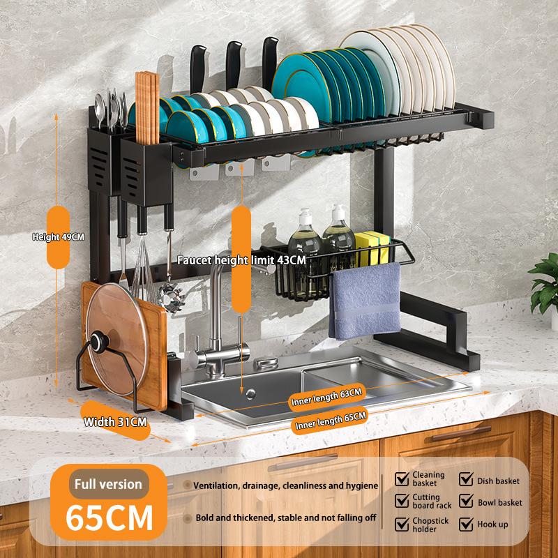 Kitchen Sink Rack Stainless Steel Drain Shelf Countertop Multi-Functional Storage Bowl Dish Knife Fork Organizing Rack