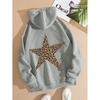 European & American Women's Fashion Leopard Star Print Hooded Sweatshirt - Loose Fit, Drop Shoulder Sleeves
