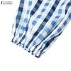 ZANZEA Women Casual Round Neck Long Sleeve Patchwork Plaid Print Dress