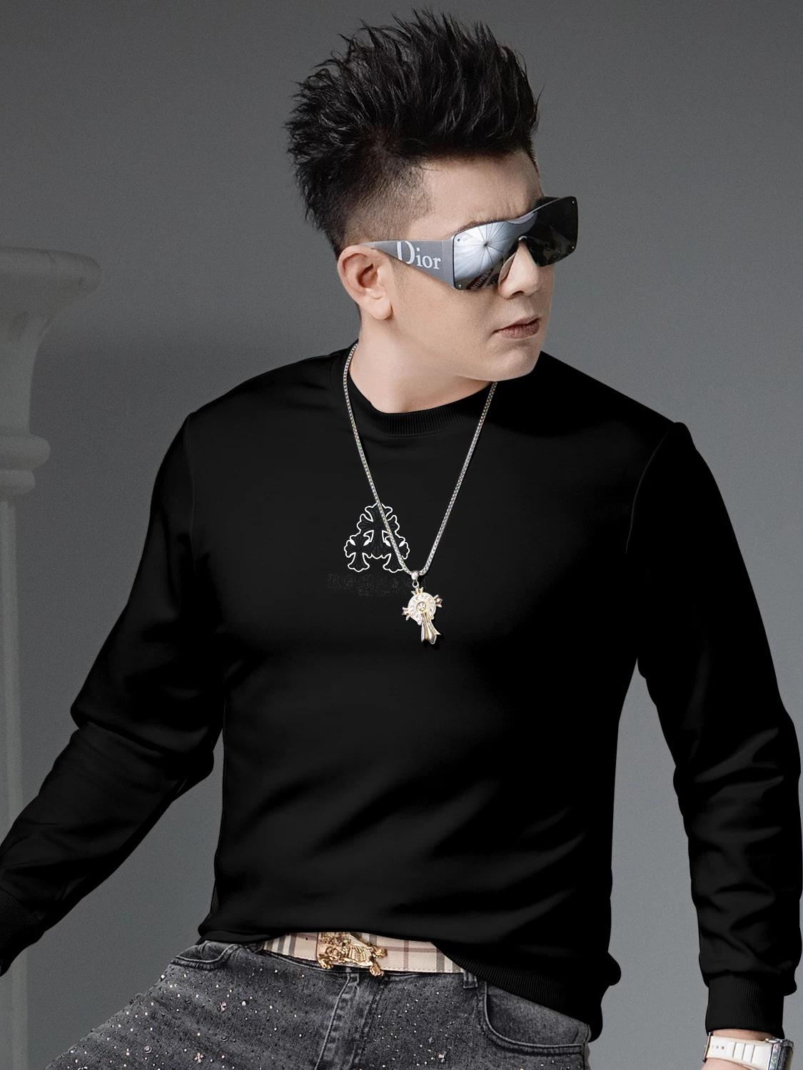 

European-Style Round-Neck Sweatshirt for Men, 2025 Autumn New Trendy Brand Printed Pullover Casual Top, Long-Sleeve Base Shirt for Men 2XL