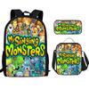 Monster Singer Elementary School Bag Three-Piece Nylon Printed Backpack Breathable Backpack Lightweight