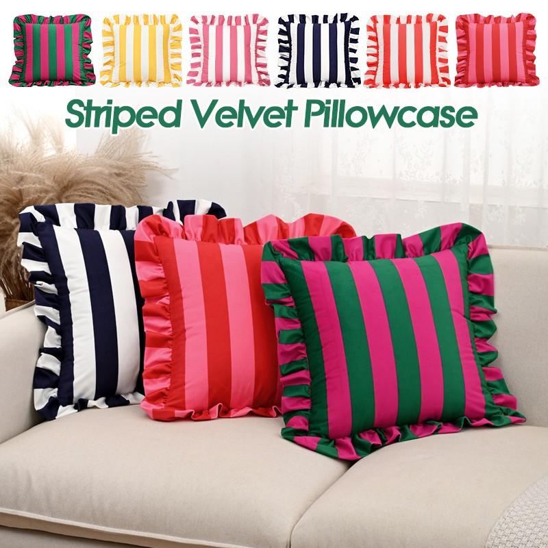 1PC Striped Velvet Pillowcase Soft Cozy Cushion Cases Bedding Pillow Cover Couch Bedroom Living Room Home Decor 18X18Inch
