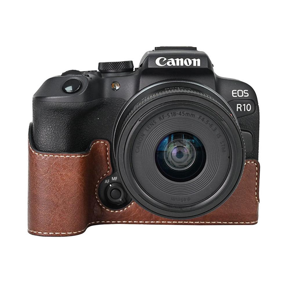 

R10 Litchi Skin PU Leather Camera Half Case for Canon EOS R10 Bottom Opening Magnetic Cover