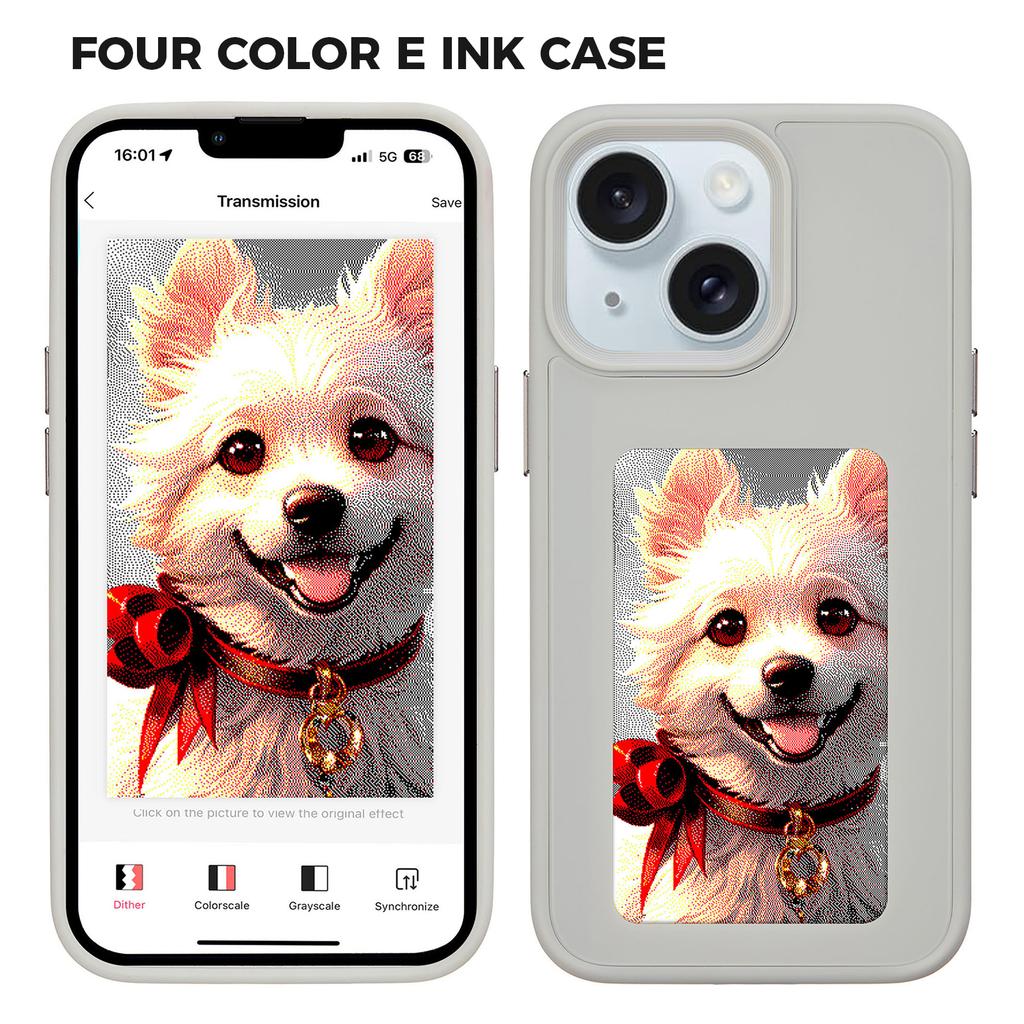 INKZONE For iPhone 13/14 Case PC+TPU 4-Color E Ink Case DIY Smart Display Customized Phone Cover