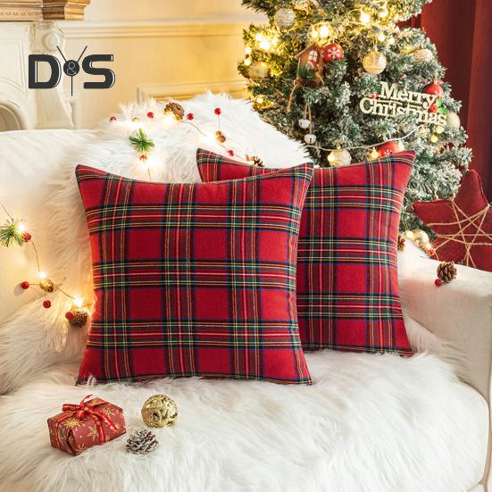 Retro Pillowcase Geometric Plaid Print 18/20 Inch Frosted Hair Surface Hidden Zipper Square Shape Living Room Bedroom Car Sofa Decoration Cushion Sham