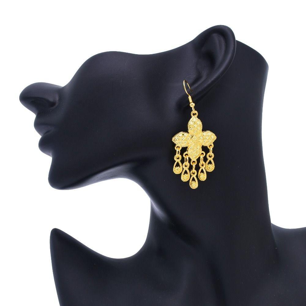 Thai Necklace Earrings Set Zinc Zinc Alloy Women Jewelry Suit Sweet Gold Plated Jewelry Set  Women