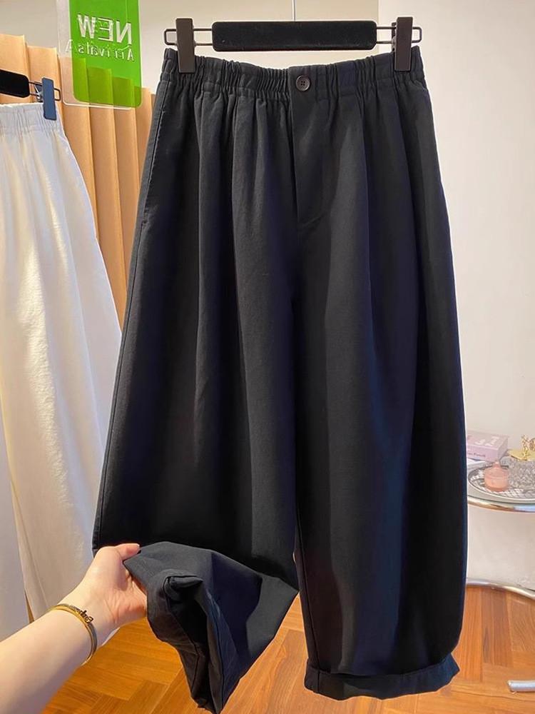 Womens White Polyester Casual Wide Leg Pants With Pockets For Spring Summer