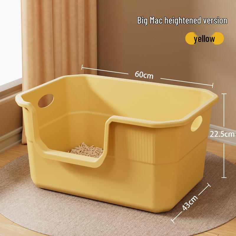 Anti-Splash Open-Top Cat Litter Box with Deodorant for Large Cats