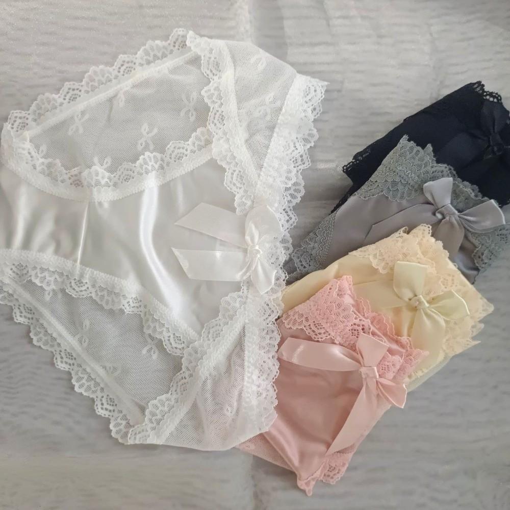 Bow Lace Panties Transparent Lace Thin Underwear Comfortable Mesh Flower Briefs  Lady