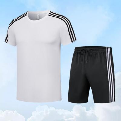 Fashion Men's Sports Three Bar Suit Casual Plus Size Outdoor Travel Group Buy Shorts Short Sleeve Two-piece Set